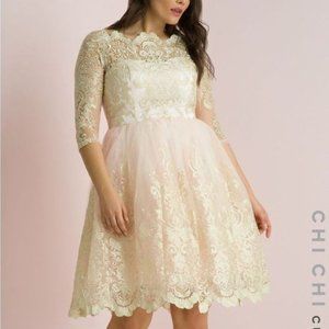 NWT Chi Chi London Sharnie Dress Pink Rose Gold Baroque Party Wedding Tea Gown